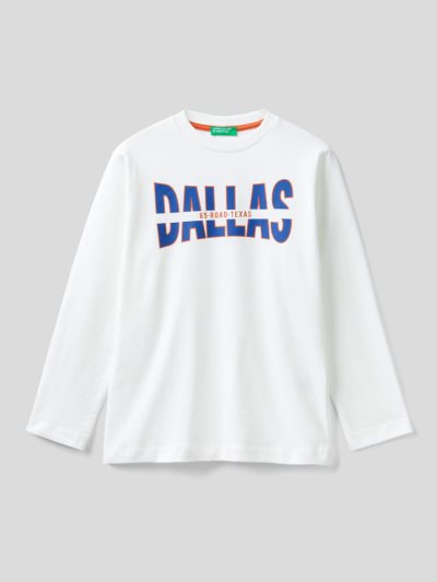 Kids' Benetton Warm Cotton Print Long Sleeve T-shirts Creamy White | NZ189911