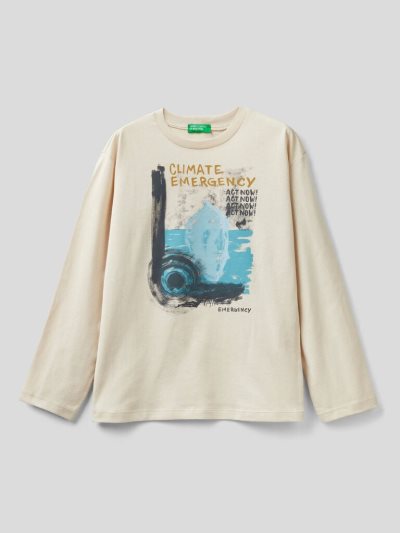 Kids' Benetton Warm Cotton Print Long Sleeve T-shirts Creamy White | NZ441814