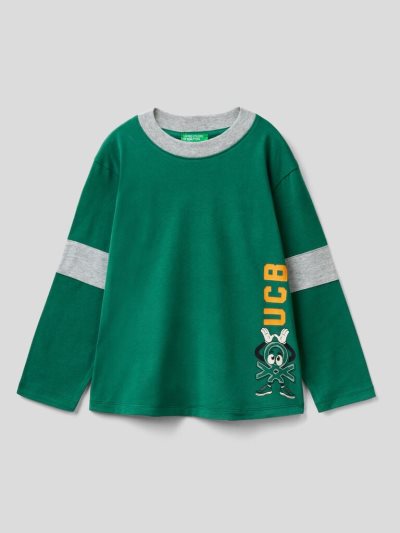 Kids' Benetton Warm Cotton Print Long Sleeve T-shirts Green | NZ603293