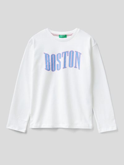 Kids' Benetton Warm Cotton Print Long Sleeve T-shirts White | NZ913891