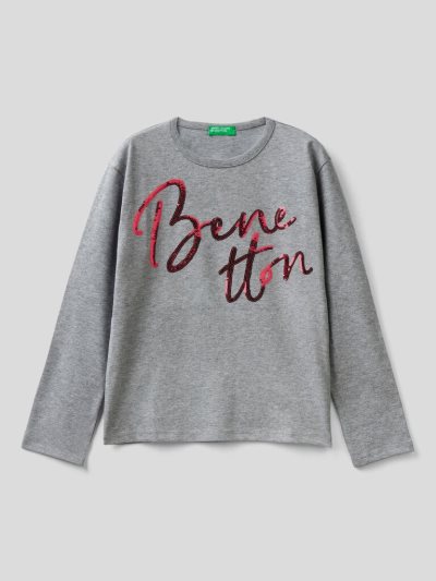 Kids' Benetton Warm Cotton Sequins Long Sleeve T-shirts Dark Grey | NZ338175