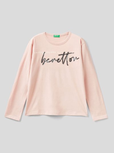 Kids' Benetton Warm Cotton Sequins Long Sleeve T-shirts Pastel Pink | NZ787095