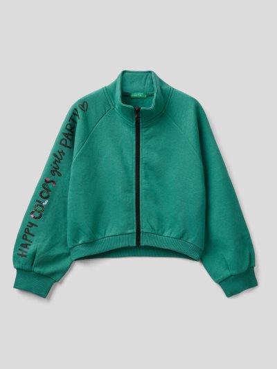 Kids' Benetton Warm Cropped Sequins Sweatshirt Green | NZ751222