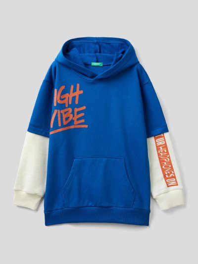 Kids' Benetton Warm Double Sleeves Hoodie Bright Blue | NZ323433
