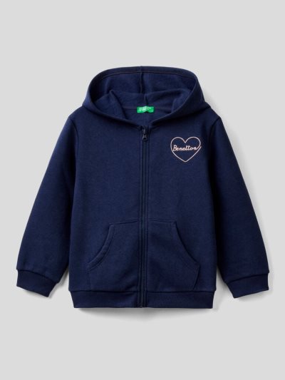Kids' Benetton Warm Embroidered Logo Hoodie Dark Blue | NZ029037