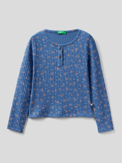 Kids' Benetton Warm Floral Print Long Sleeve T-shirts Air Force Blue | NZ172293