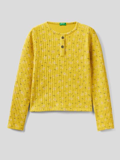Kids' Benetton Warm Floral Print Long Sleeve T-shirts Yellow | NZ729099