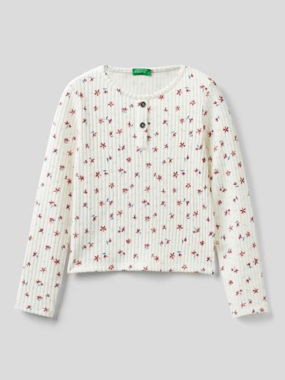 Kids' Benetton Warm Floral Print Long Sleeve T-shirts White | NZ858871