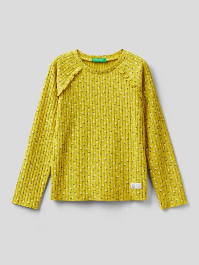 Kids' Benetton Warm Floral Rouches Long Sleeve T-shirts Yellow | NZ652595