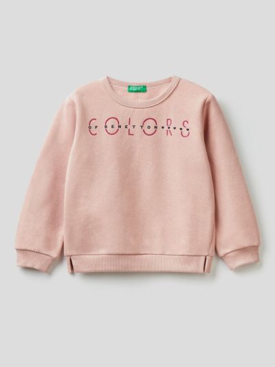Kids' Benetton Warm Glittery Print Sweatshirt Pastel Pink | NZ777831