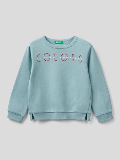 Kids' Benetton Warm Glittery Print Sweatshirt Light Blue | NZ907758