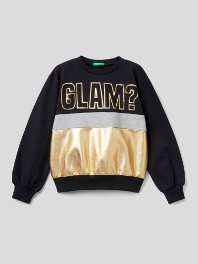 Kids' Benetton Warm Glossy Inserts Sweatshirt Black | NZ274760