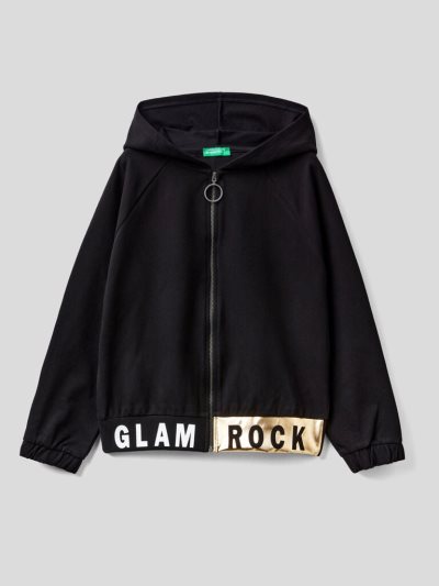 Kids' Benetton Warm Glossy Print Hoodie Black | NZ245987