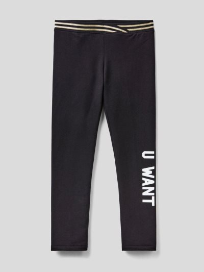 Kids' Benetton Warm Glossy Print Leggings Black | NZ043847