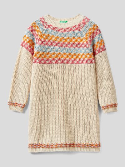 Kids' Benetton Warm Knit Dress Creamy White | NZ551839
