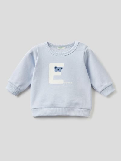 Kids' Benetton Warm Organic Cotton Print Sweatshirt Sky Blue | NZ053842