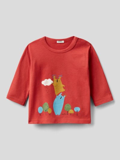 Kids' Benetton Warm Organic Cotton Print T Shirts Red | NZ091633
