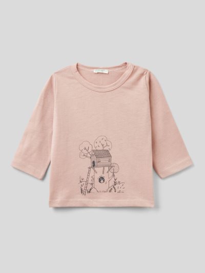 Kids' Benetton Warm Organic Cotton Print T Shirts Pastel Pink | NZ094962