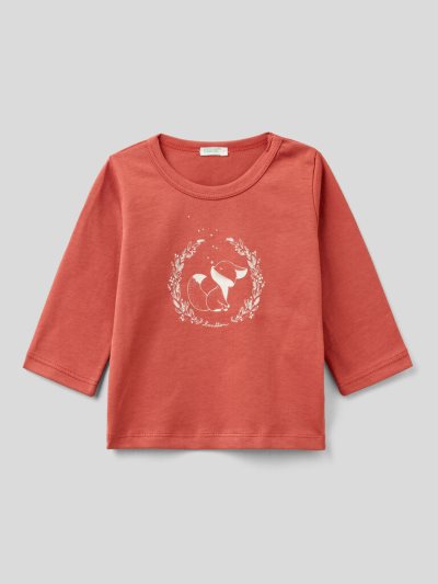 Kids' Benetton Warm Organic Cotton Print T Shirts Mauve | NZ249854