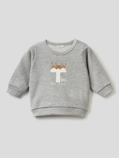 Kids' Benetton Warm Organic Cotton Print Sweatshirt Grey | NZ291349