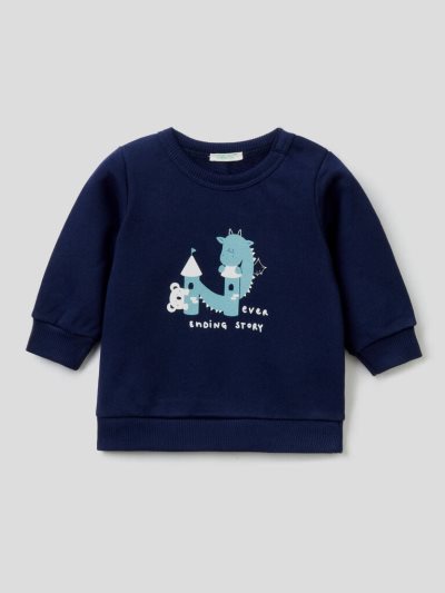 Kids' Benetton Warm Organic Cotton Print Sweatshirt Dark Blue | NZ460653