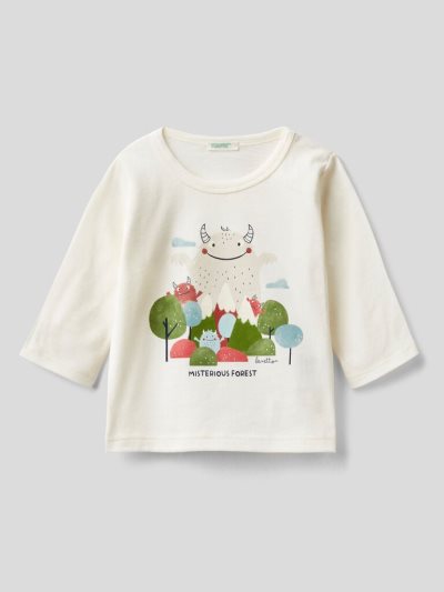 Kids' Benetton Warm Organic Cotton Print T Shirts Creamy White | NZ517931