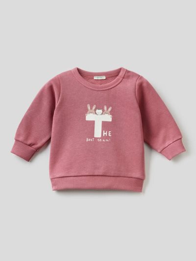 Kids' Benetton Warm Organic Cotton Print Sweatshirt Dark Mauve | NZ593115