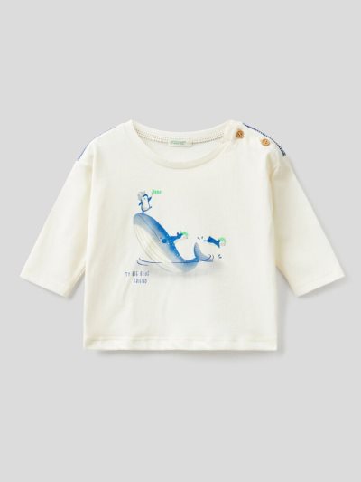 Kids' Benetton Warm Organic Cotton Print T Shirts Creamy White | NZ990283