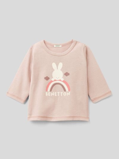 Kids' Benetton Warm Organic Cotton T Shirts Soft Pink | NZ135701