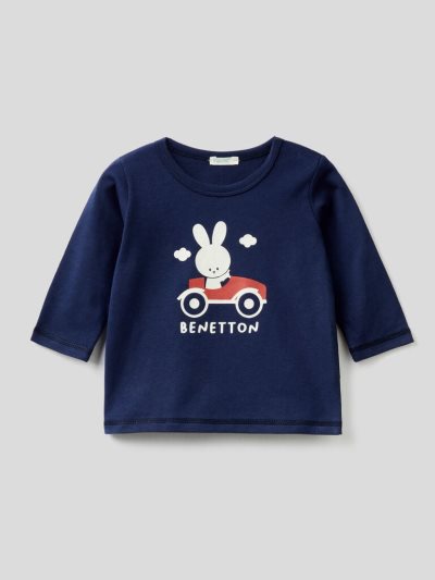 Kids' Benetton Warm Organic Cotton T Shirts Dark Blue | NZ243009