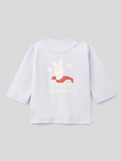 Kids' Benetton Warm Organic Cotton T Shirts Sky Blue | NZ313662