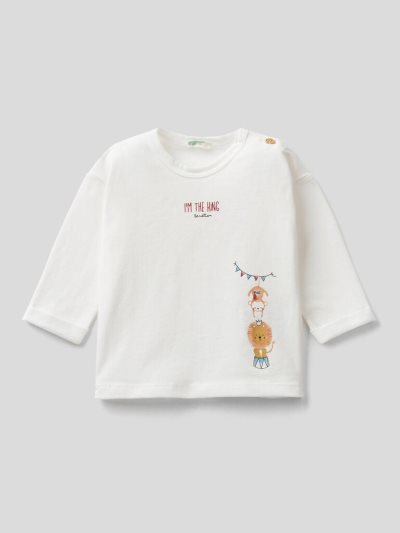 Kids' Benetton Warm Organic Cotton T Shirts Creamy White | NZ570356