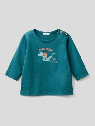 Kids' Benetton Warm Organic Cotton T Shirts Teal | NZ771953