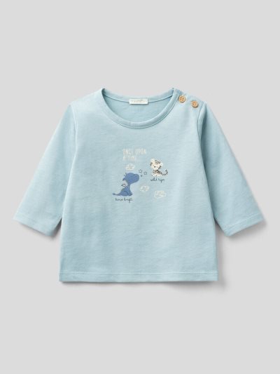 Kids' Benetton Warm Organic Cotton T Shirts Light Blue | NZ844285