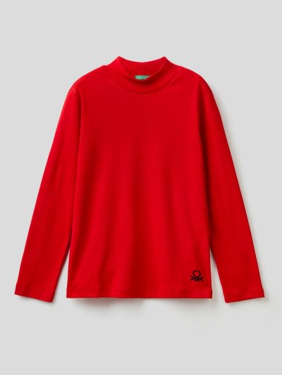 Kids' Benetton Warm Organic Cotton Turtleneck Long Sleeve T-shirts Red | NZ873387