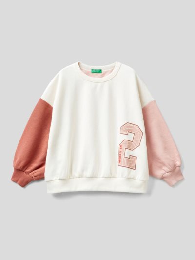 Kids' Benetton Warm Oversized Embroidery Sweatshirt Creamy White | NZ451476