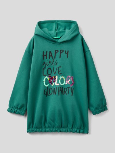 Kids' Benetton Warm Oversized Sequins Hoodie Green | NZ490196
