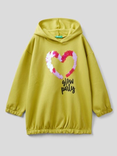 Kids' Benetton Warm Oversized Sequins Hoodie Yellow | NZ673546