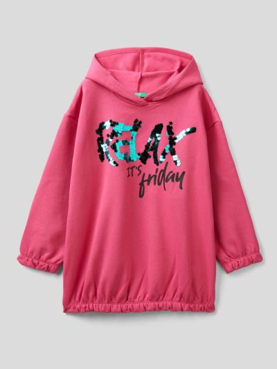 Kids' Benetton Warm Oversized Sequins Hoodie Fuchsia | NZ717412