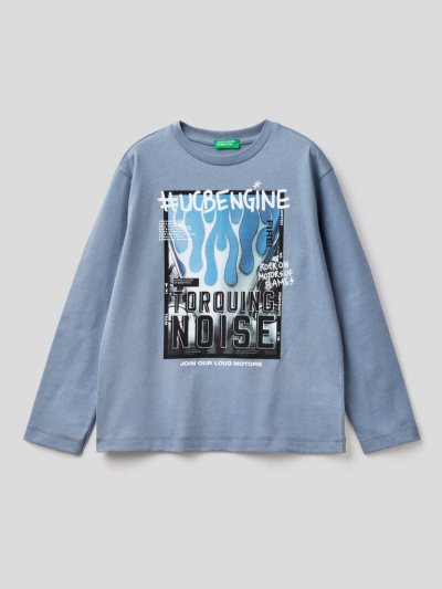 Kids' Benetton Warm Photo Print Long Sleeve T-shirts Air Force Blue | NZ937815