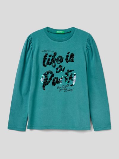 Kids' Benetton Warm Print And Sequins Long Sleeve T-shirts Green | NZ125813