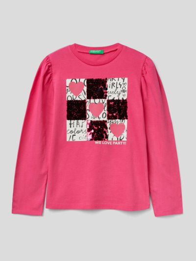 Kids' Benetton Warm Print And Sequins Long Sleeve T-shirts Fuchsia | NZ745792