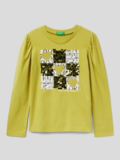 Kids' Benetton Warm Print And Sequins Long Sleeve T-shirts Yellow | NZ961909