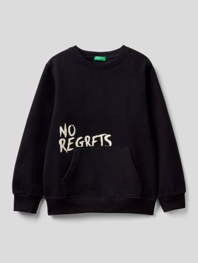 Kids' Benetton Warm Print Sweatshirt Black | NZ060939