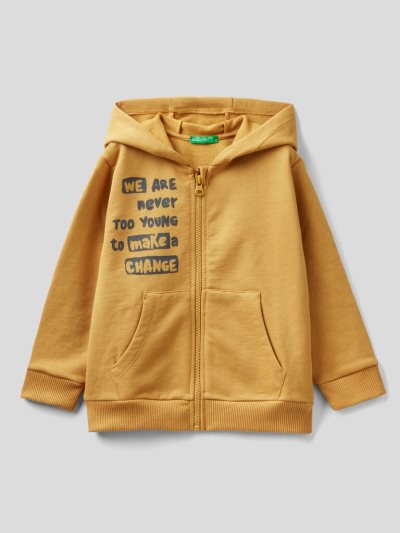 Kids' Benetton Warm Printed Hoodie Mustard | NZ555066