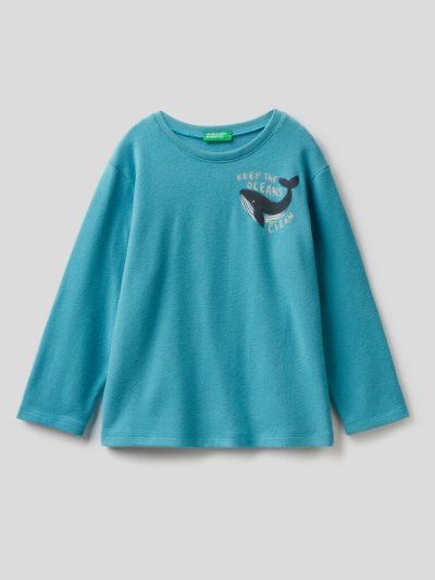 Kids' Benetton Warm Printed Long Sleeve T-shirts Light Blue | NZ293323
