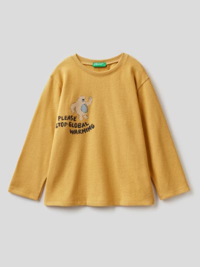 Kids' Benetton Warm Printed Long Sleeve T-shirts Mustard | NZ458949