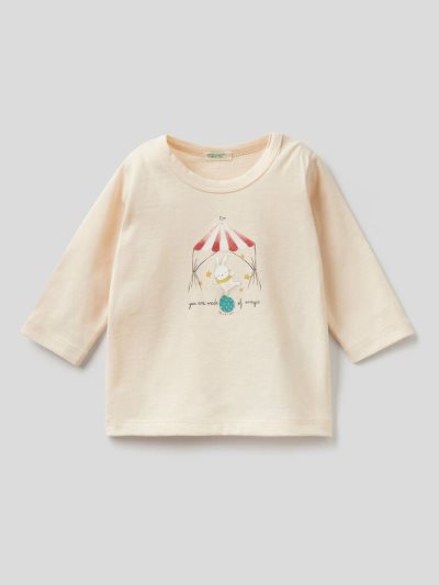 Kids' Benetton Warm Printed Organic Cotton T Shirts Creamy White | NZ089048