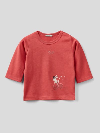 Kids' Benetton Warm Printed Organic Cotton T Shirts Red | NZ924904