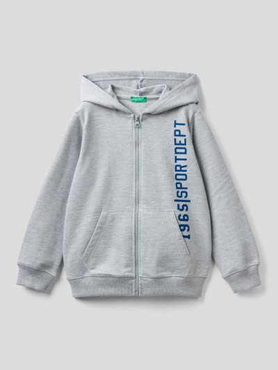 Kids' Benetton Warm Printed Zip Hoodie Grey | NZ175576